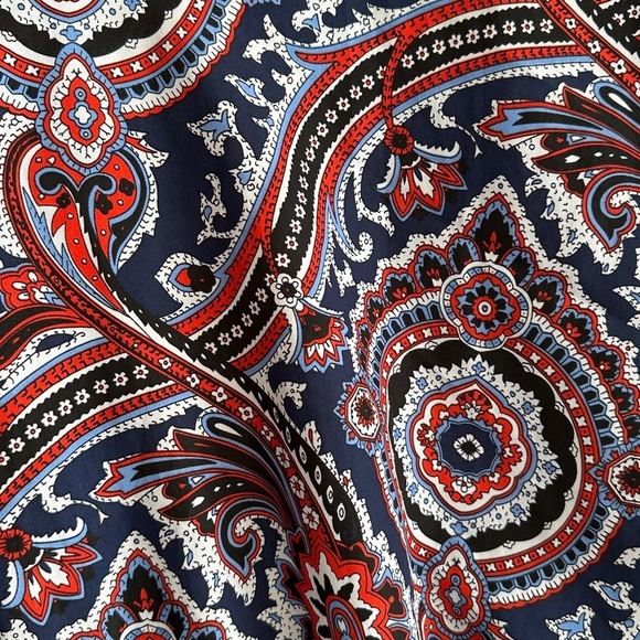 Michael Kors Multicolor Paisley Roll Tab Sleeve Smocked Blouse, Size Large - Picture 8 of 16